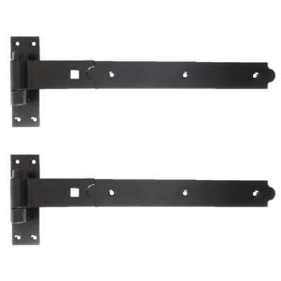 Hook and Band Gate & Garage Hinges 16" Straight Hinge - 400mm - Black - PAIR