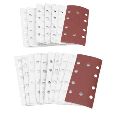 40 Grit Sanding Sheets 93x190mm Hook & Loop - 10 Pack For Hand Sanders, Dust Extraction Compatible