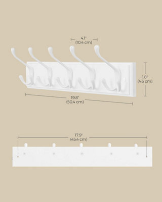 Hook Rack in Cloud White, 5 Tri-Metal Hooks for Coats, Bags, and Keys ...