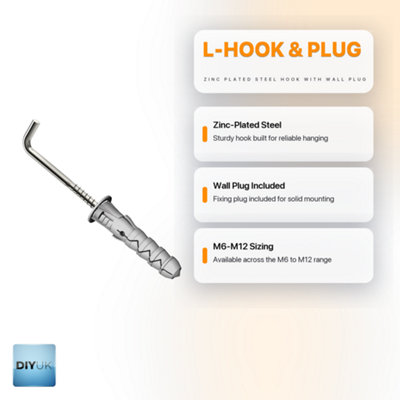 Hooks For Hanging L Shape with Plug M6x30mm ( Pack of: 100 ) Square Screws Hook Wall Hanger