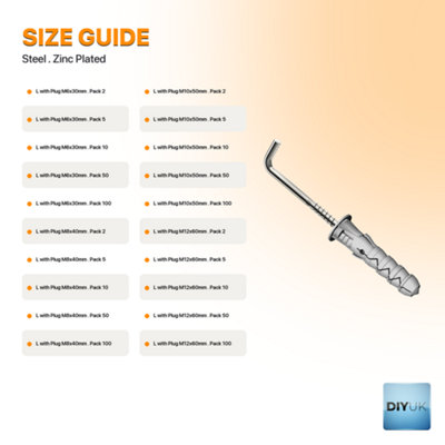 Hooks For Hanging L Shape with Plug M6x30mm ( Pack of: 100 ) Square Screws Hook Wall Hanger