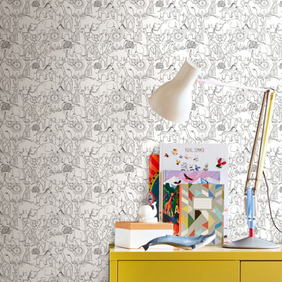 Hoopla Walls Animal Doodle Chalkboard 10m Wallpaper