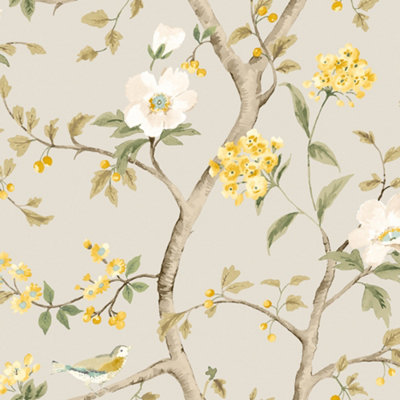 Hoopla Walls Bird Song - Silver 10m Wallpaper