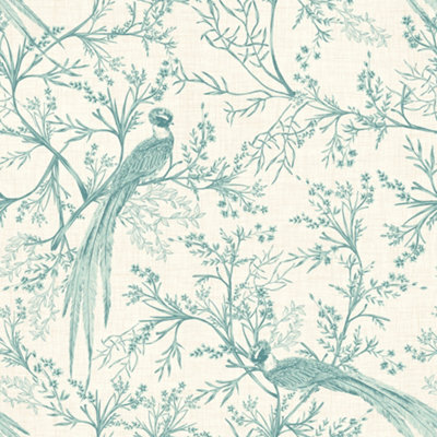Hoopla Walls Bird Toile - Duckegg Blue 10m Wallpaper