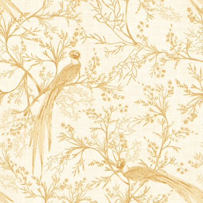 Hoopla Walls Bird Toile - Honey 10m Wallpaper