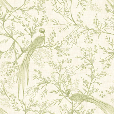 Hoopla Walls Bird Toile - Sage 10m Wallpaper
