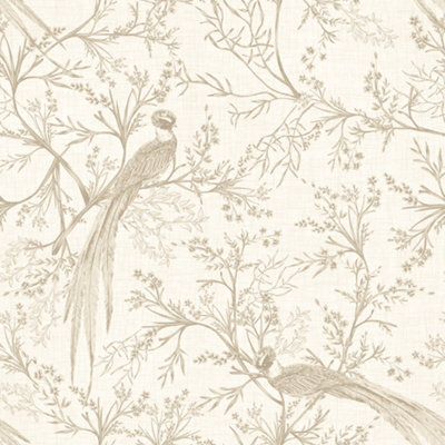 Hoopla Walls Bird Toile - Stone 10m Wallpaper