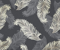 Hoopla Walls Black Feathers Smooth Matt Wallpaper