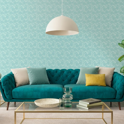 Hoopla Walls Blue Paisley Smooth Matt Wallpaper