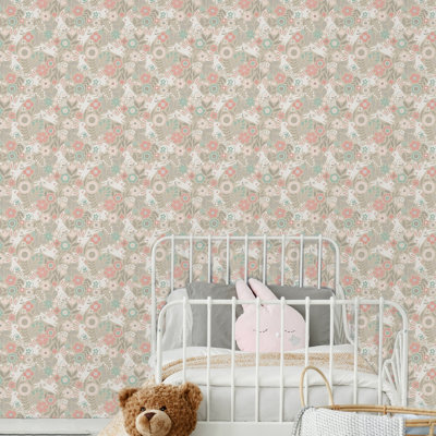 Hoopla Walls Bouncing Bunnies Coconut Mix 10m Wallpaper