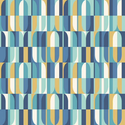 Hoopla Walls Building Blocks Indigo & Gold Smooth Matt Wallpaper