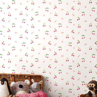 Hoopla Walls Cheery Cherries Rouge & Ice 10m Wallpaper