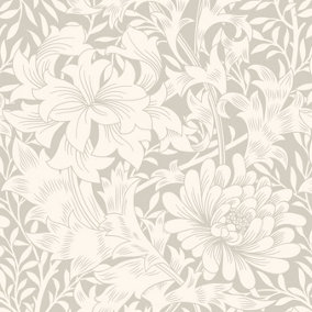 Hoopla Walls Chrysanthemum  Dove Smooth Matt Wallpaper