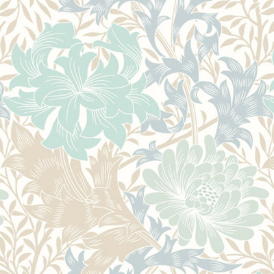 Hoopla Walls Chrysanthemum Duckegg Blue Smooth Matt Wallpaper