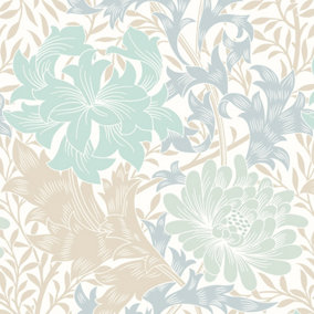 Hoopla Walls Chrysanthemum  Duckegg Blue Smooth Matt Wallpaper