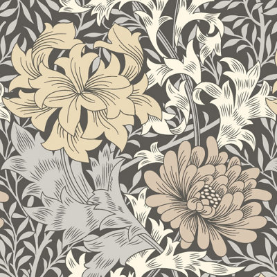 Hoopla Walls Chrysanthemum  Graphite Mix Smooth Matt Wallpaper