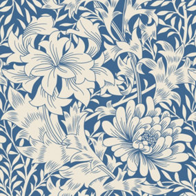 Hoopla Walls Chrysanthemum  Indigo Blue Smooth Matt Wallpaper