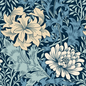 Hoopla Walls Chrysanthemum  Navy Mix Smooth Matt Wallpaper