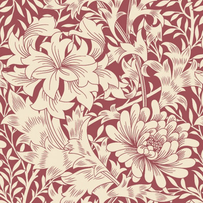 Hoopla Walls Chrysanthemum Ruby Red Smooth Matt Wallpaper