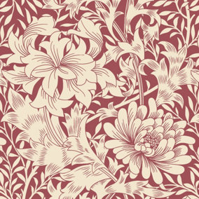 Hoopla Walls Chrysanthemum  Ruby Red Smooth Matt Wallpaper