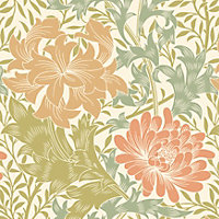Hoopla Walls Chrysanthemum  Sage & Amber Smooth Matt Wallpaper