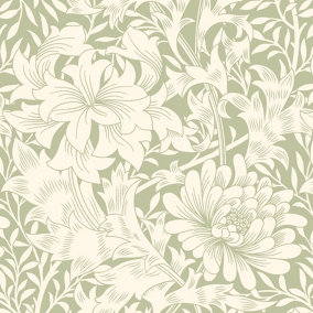 Hoopla Walls Chrysanthemum  Sage Green Smooth Matt Wallpaper