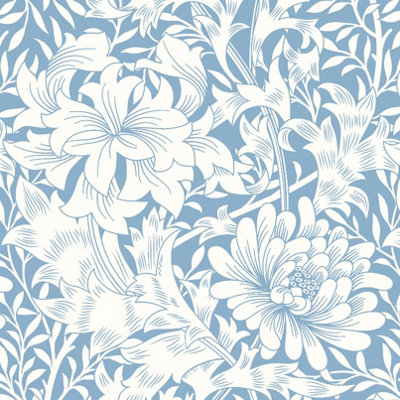 Hoopla Walls Chrysanthemum Wedgewood Blue Smooth Matt Wallpaper