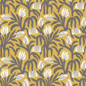 Hoopla Walls Chunky Flower Mustard Smooth Matt Wallpaper