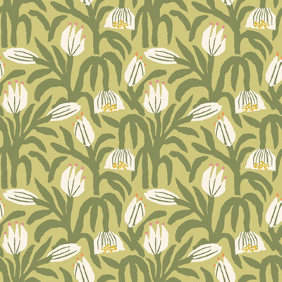 Hoopla Walls Chunky Flower Olive Green Smooth Matt Wallpaper