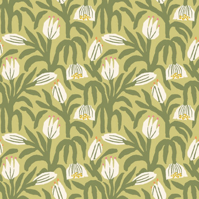 Hoopla Walls Chunky Flower Olive Green Smooth Matt Wallpaper