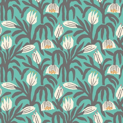 Hoopla Walls Chunky Flower Teal Blue Smooth Matt Wallpaper