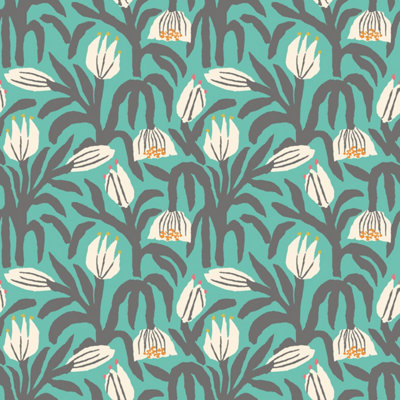 Hoopla Walls Chunky Flower Teal Blue Smooth Matt Wallpaper