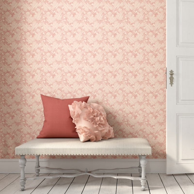 Hoopla Walls Coral Pink Paisley Smooth Matt Wallpaper