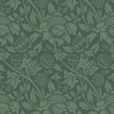 Hoopla Walls Damask Trail Forest Green Wallpaper