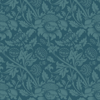 Hoopla Walls Damask Trail Rich Teal Wallpaper