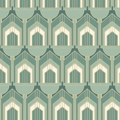 Hoopla Walls Dark Green Deco Arch Smooth Matt Wallpaper