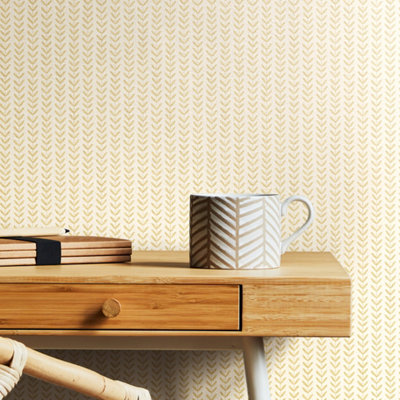 Hoopla Walls Ditsy Leaf Stripe Hay Wallpaper