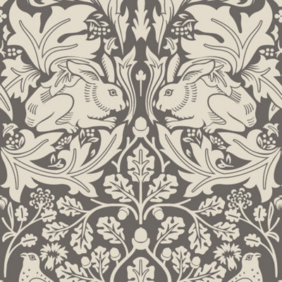 Hoopla Walls Forest Rabbit Charcoal Grey Smooth Matt Wallpaper