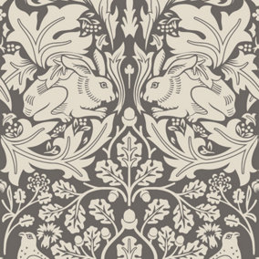 Hoopla Walls Forest Rabbit Charcoal Grey Smooth Matt Wallpaper