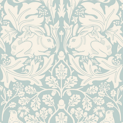 Hoopla Walls Forest Rabbit Duck Egg Blue Smooth Matt Wallpaper