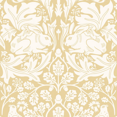 Hoopla Walls Forest Rabbit Mustard Smooth Matt Wallpaper