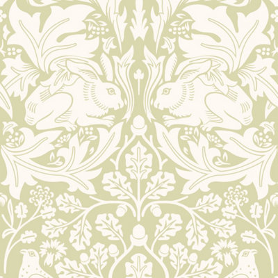 Hoopla Walls Forest Rabbit Pale Green Smooth Matt Wallpaper