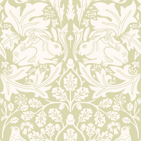 Hoopla Walls Forest Rabbit Pale Green Smooth Matt Wallpaper