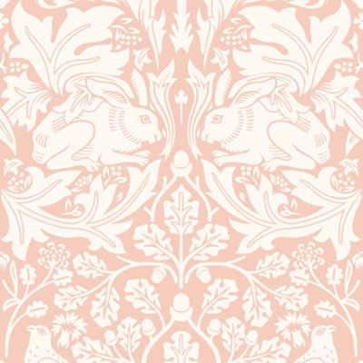 Hoopla Walls Forest Rabbit Soft Pink Smooth Matt Wallpaper