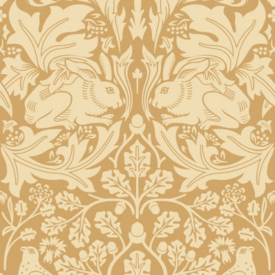 Hoopla Walls Forest Rabbit Yellow Ochre Smooth Matt Wallpaper