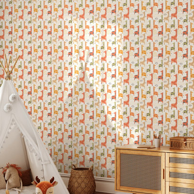 Hoopla Walls Giraffe Friends Ginger Spice 10m Wallpaper