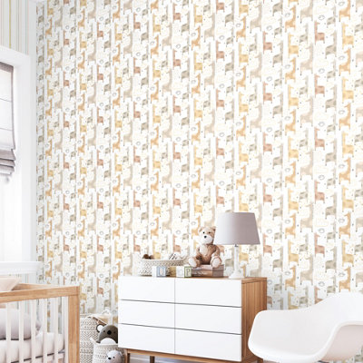 Hoopla Walls Giraffe Friends Marshmallow 10m Wallpaper