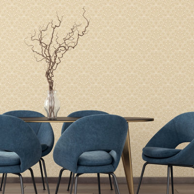 Hoopla Walls Gold Deco Fan Smooth Matt Wallpaper