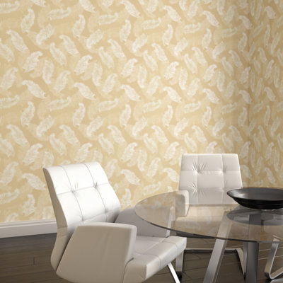 Hoopla Walls Gold Feathers Smooth Matt Wallpaper