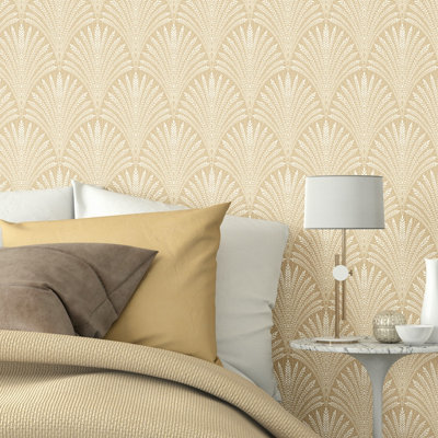 Hoopla Walls Gold Leaf Fan Gold Smooth Matt Wallpaper